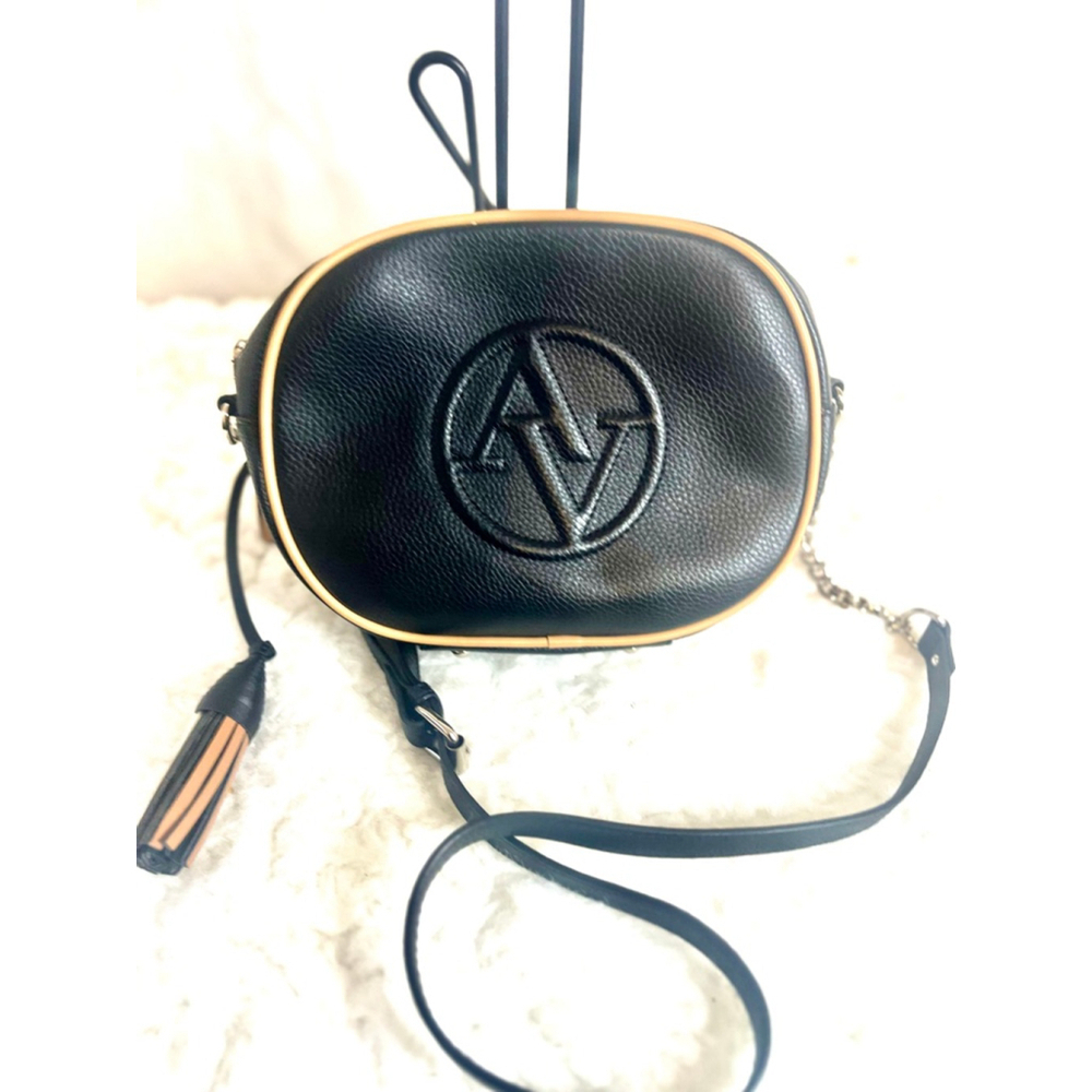 Adrienne Vittadini Black Faux Leather Oval crossbody bag